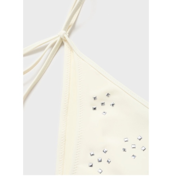 328. MANGO MNG Pale Yellow Metallic Embellished String Bikini $106 NWOT Small - Picture 4 of 8